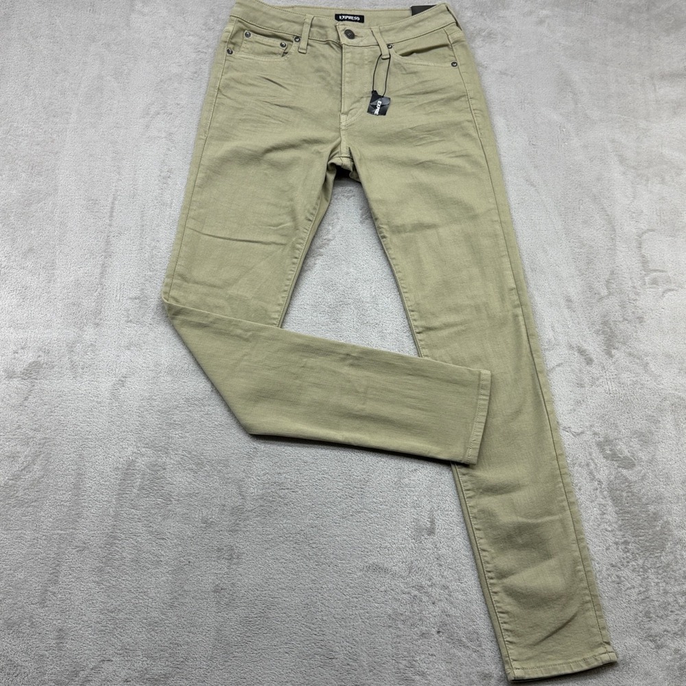 Express Skinny Jeans Men 29x32 Khaki Tan Hyper Stretch Preppy Office Denim